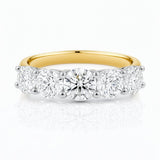 Gold ring with five lab created diamonds on a white background at LeGassick, Gold Coast, Australia.