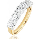 Gold ring with five lab created diamonds on a white background at LeGassick, Gold Coast, Australia.