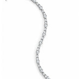A white gold bracelet with a curved line of round-cut and baguette-cut lab diamonds, displayed on a clean white background.