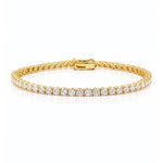 Yellow gold lab grown diamond tennis bracelet on a white background at LeGassick, Gold Coast, Australia.