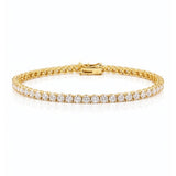 Yellow gold lab grown diamond tennis bracelet on a white background at LeGassick, Gold Coast, Australia.