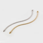 Yellow and white gold lab grown diamond tennis bracelets on a white background at LeGassick, Gold Coast, Australia.