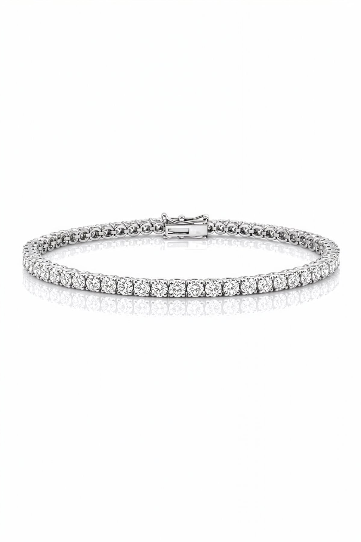 White gold lab grown diamond tennis bracelet on a white background at LeGassick, Gold Coast, Australia.