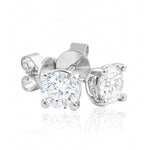 Gold stud earrings with clear lab grown diamonds on a white background at LeGassick, Gold Coast, Australia.