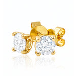 Gold stud earrings with clear lab grown diamonds on a white background at LeGassick, Gold Coast, Australia.