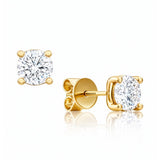 Gold stud earrings with clear lab grown diamonds on a white background at LeGassick, Gold Coast, Australia.
