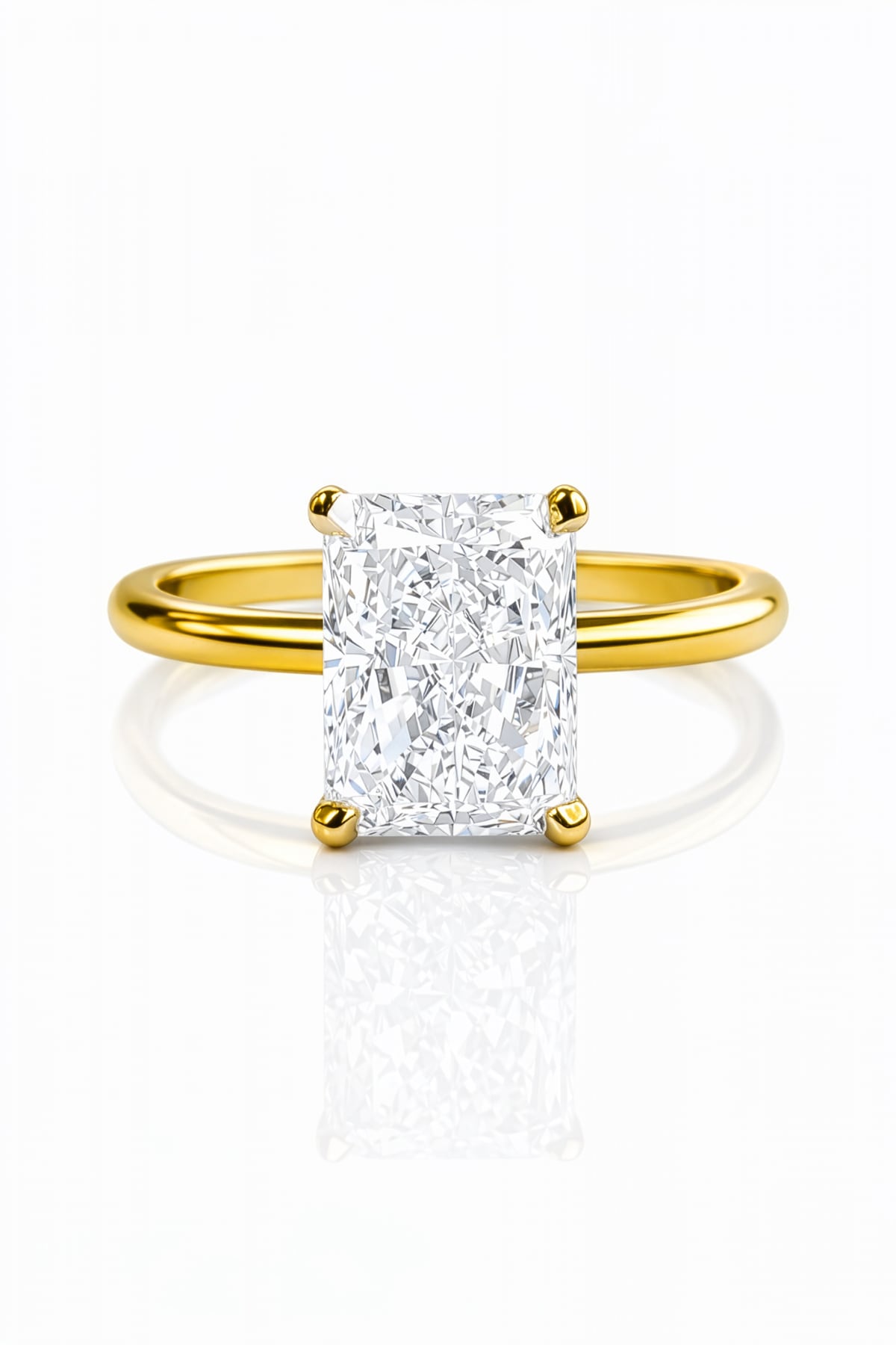 Gold ring with a large lab diamond on a white background at LeGassick.