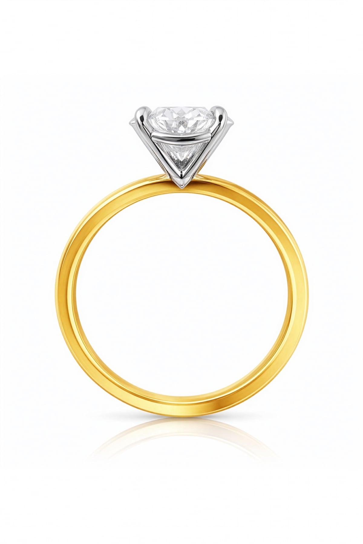 Gold ring with a lab grown diamond on a white background at LeGassick.