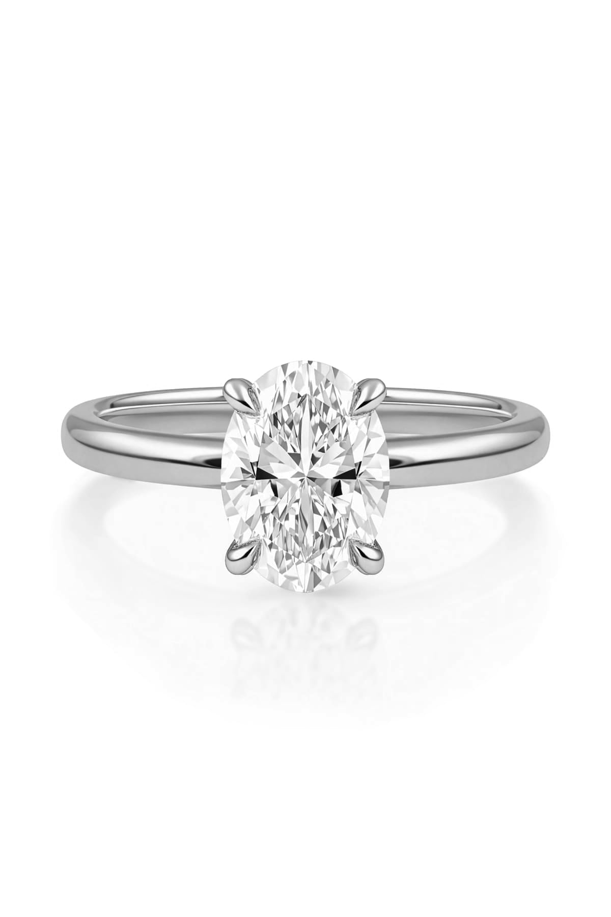 White gold ring with a lab grown diamond on a white background at LeGassick.