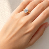 Gold ring with a lab diamond on a hand against a white background at LeGassick.