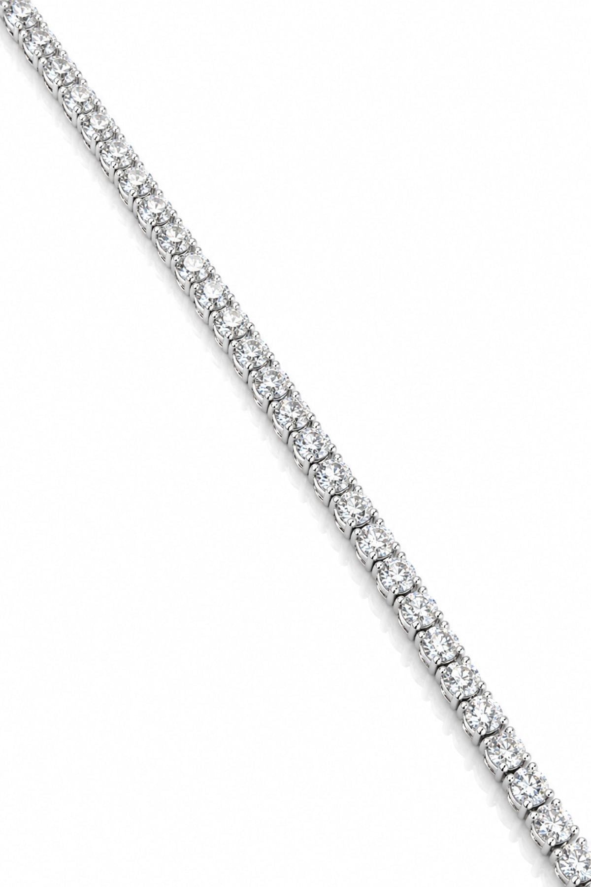 6 Carat Lab Grown Diamond Tennis Bracelet in 18ct White Gold sitting on a white background.