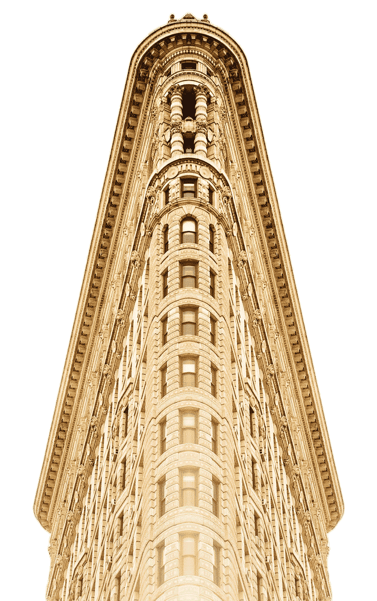 Top view of the Flatiron Building with intricate architectural details on a transparent background