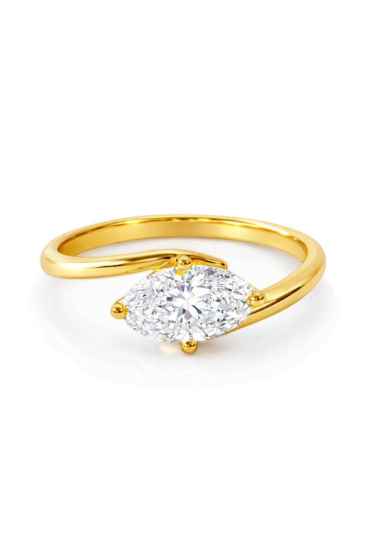 Gold ring with a lab grown diamond on a white background at LeGassick.