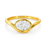 Gold ring with an oval lab grown diamond on a white background at LeGassick, Gold Coast, Australia.