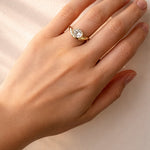 Gold ring with an oval lab grown diamond on a lady's hand at LeGassick, Gold Coast, Australia.
