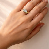 Gold ring with an oval lab grown diamond on a lady's hand at LeGassick, Gold Coast, Australia.
