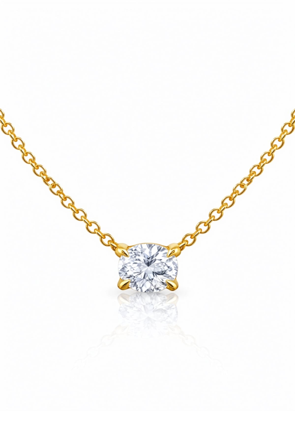 Gold necklace with a lab grown diamond pendant on a white background at LeGassick, Gold Coast, Australia.