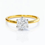 Gold ring with a lab grown solitaire diamond on a white background at LeGassick, Gold Coast, Australia.