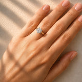 Gold ring with a lab grown solitaire diamond on a lady's hand at LeGassick, Gold Coast, Australia.