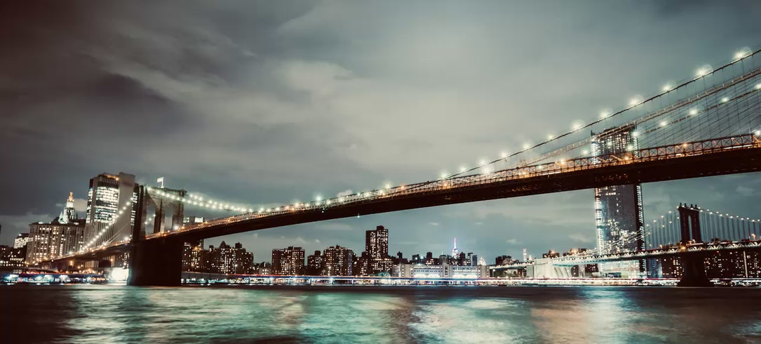 The Brooklyn Bridge at night, New York City.